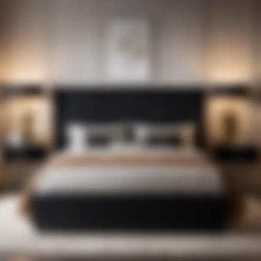 Elegantly designed black bed frame in a modern bedroom setting