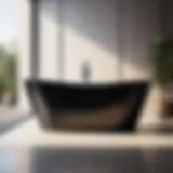 Elegant black freestanding bathtub in modern bathroom