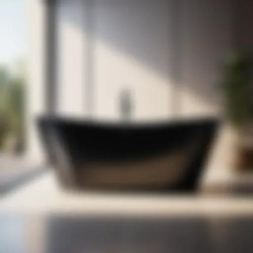 Elegant black freestanding bathtub in modern bathroom