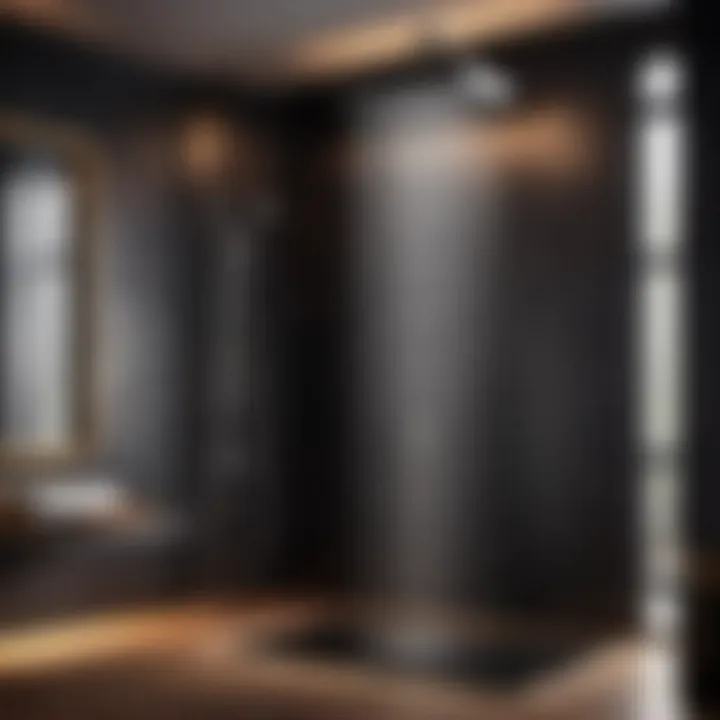Luxurious black shower with rainfall showerhead