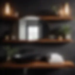 Elegant Fusion of Black and Wood Bathroom Shelves