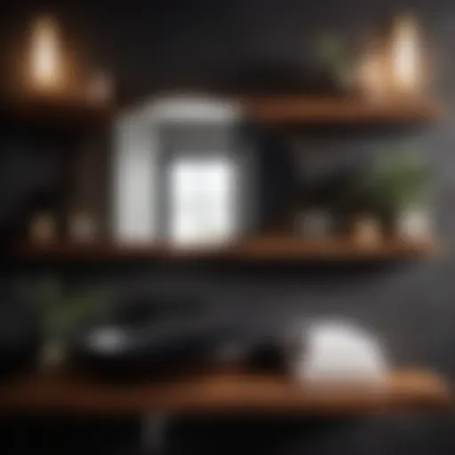 Elegant Fusion of Black and Wood Bathroom Shelves
