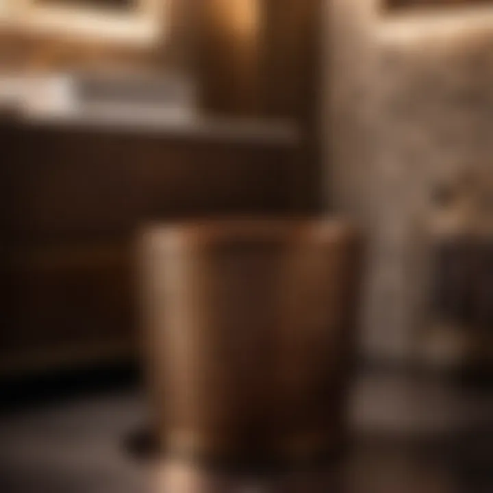 Bronze bathroom wastebasket enhancing bathroom ambiance