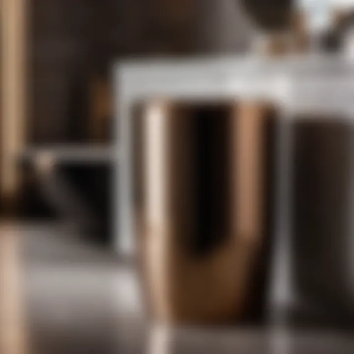 Luxurious bronze wastebasket in a modern bathroom setting