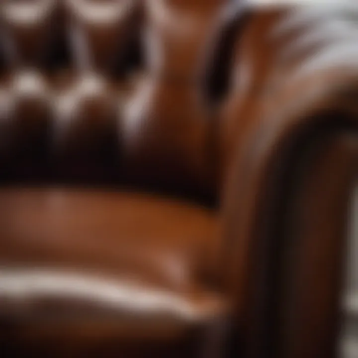 Luxurious Upholstery Detail in Brown Leather Chair Luxurious brown leather upholstery detail of bedroom chair