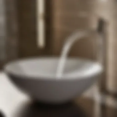 Contemporary Pairing Brushed nickel centerset bathroom faucet paired with modern vessel sink