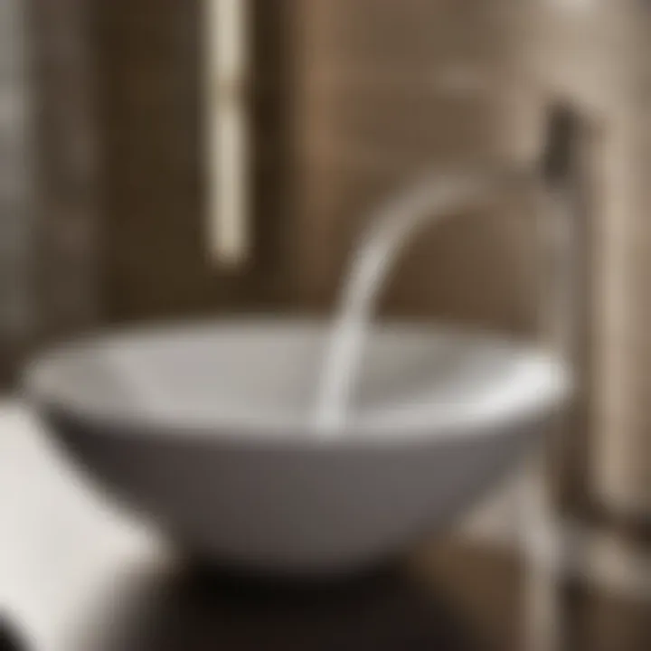 Contemporary Pairing Brushed nickel centerset bathroom faucet paired with modern vessel sink