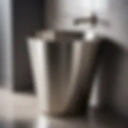 Elegant brushed nickel waste basket in modern bathroom