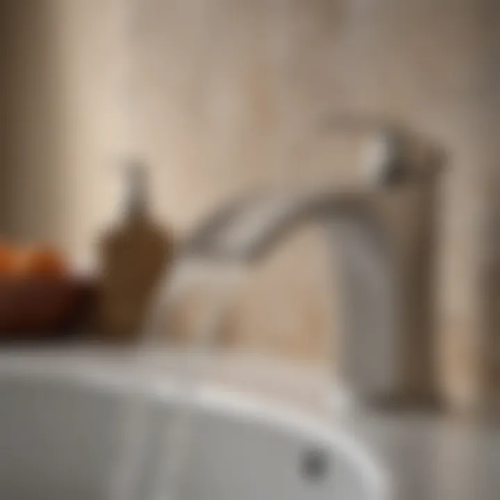 Close-up of Brushed Nickel Waterfall Bathroom Sink Faucet Detail