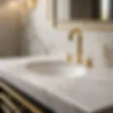 Elegant carrera marble bathroom countertop with gold fixtures