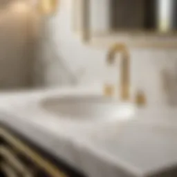 Elegant carrera marble bathroom countertop with gold fixtures