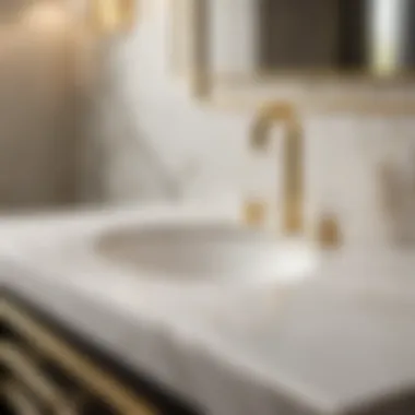 Luxurious Carrera Marble with Gold Accents Elegant carrera marble bathroom countertop with gold fixtures