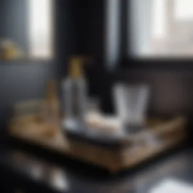 Sophisticated Dark Gray Bathroom Tray Stylish dark gray bathroom tray holding luxurious bath accessories