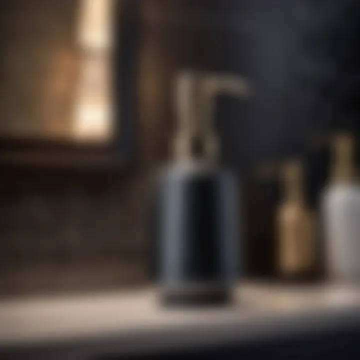 Chic Dark Gray Soap Dispenser Dark gray soap dispenser with elegant metallic accents