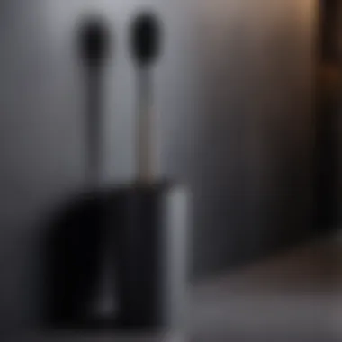Sleek Dark Gray Toilet Brush Minimalist dark gray toilet brush in modern bathroom setting
