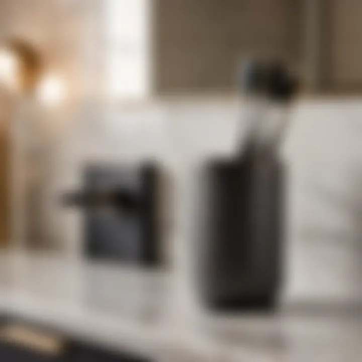 Luxurious Dark Gray Toothbrush Holder Dark gray toothbrush holder against marble countertop