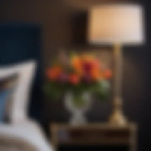 Floral Elegance on Dark Nightstand Dark Nightstand with Floral Arrangement