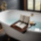 Exquisite Book Holder Feature Elegantly designed dark wood bathtub caddy with book holder