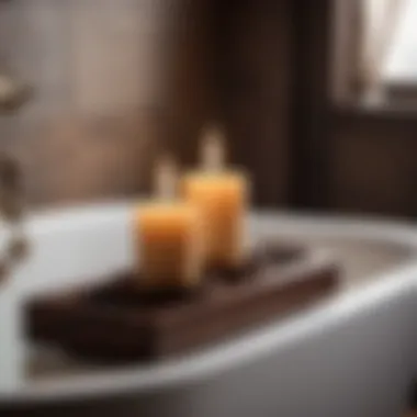 Ambiance-Enhancing Candle Holder Dark wood bathtub caddy with candle holder for ambiance