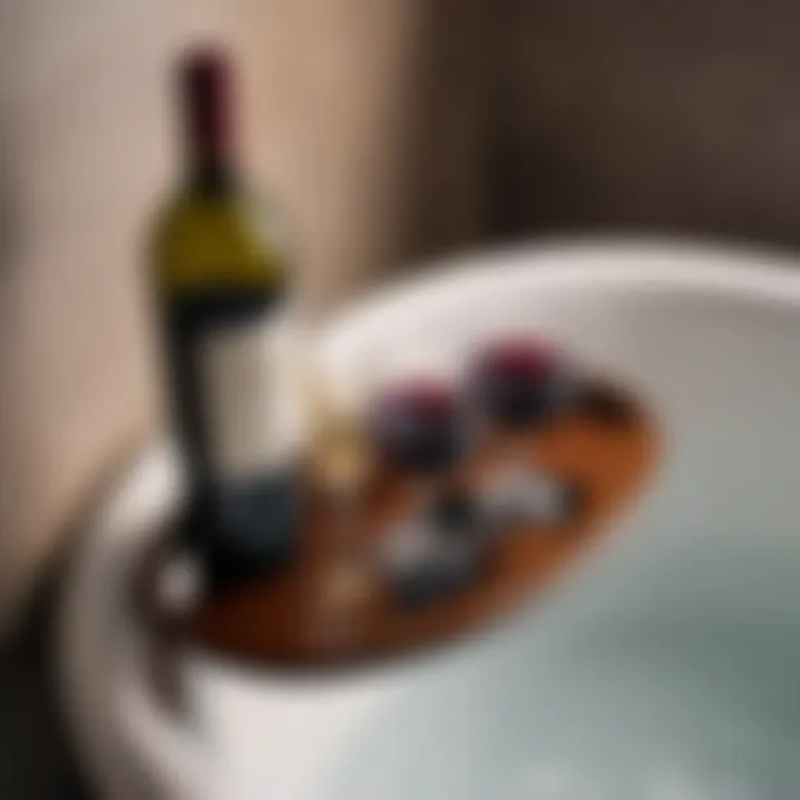 Sophisticated Wine Glass Holder Design Luxurious dark wood bathtub caddy with wine glass holder