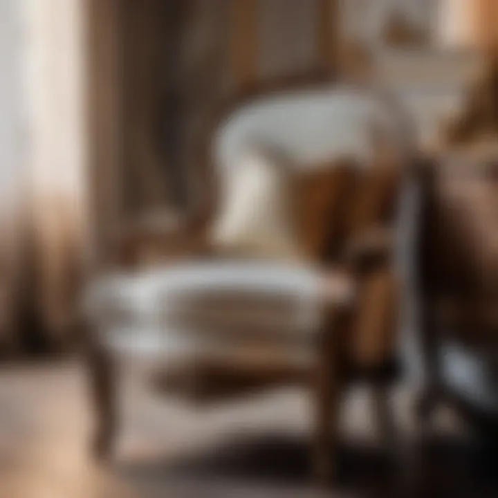 Chic French style bedroom chair featuring intricate carved wood details