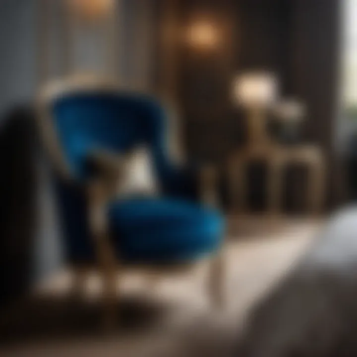 Luxurious French style bedroom chair upholstered in plush velvet