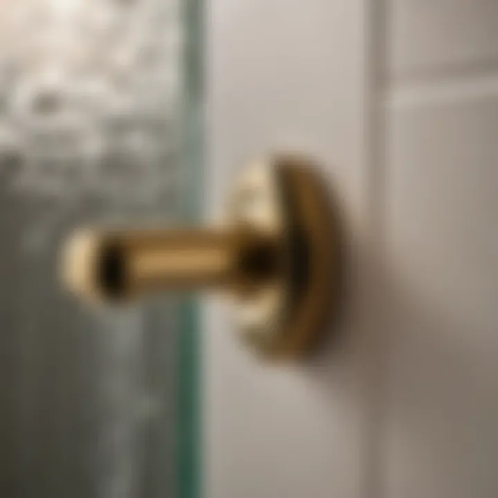 Close-up of high-quality semi-frameless bathtub shower door handle