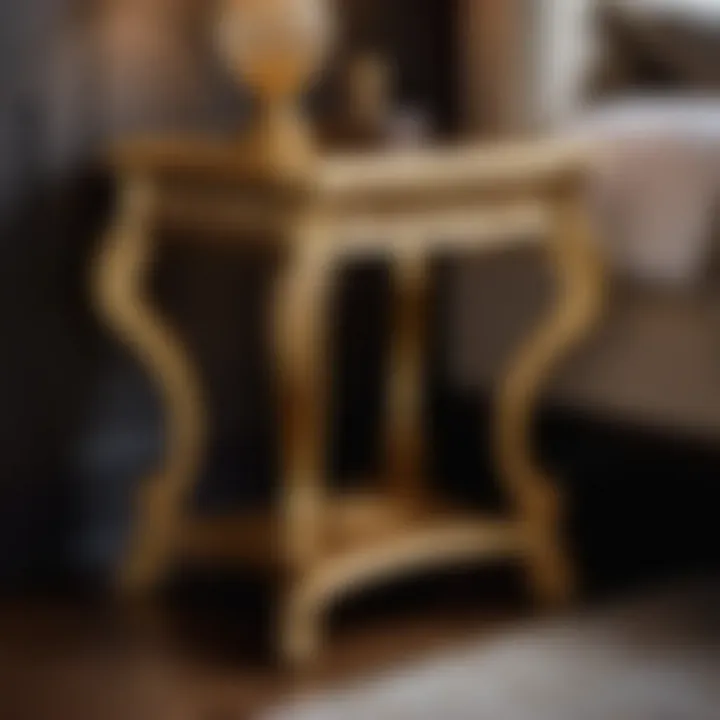 Luxurious Gold Leaf Detailed Bedroom End Table