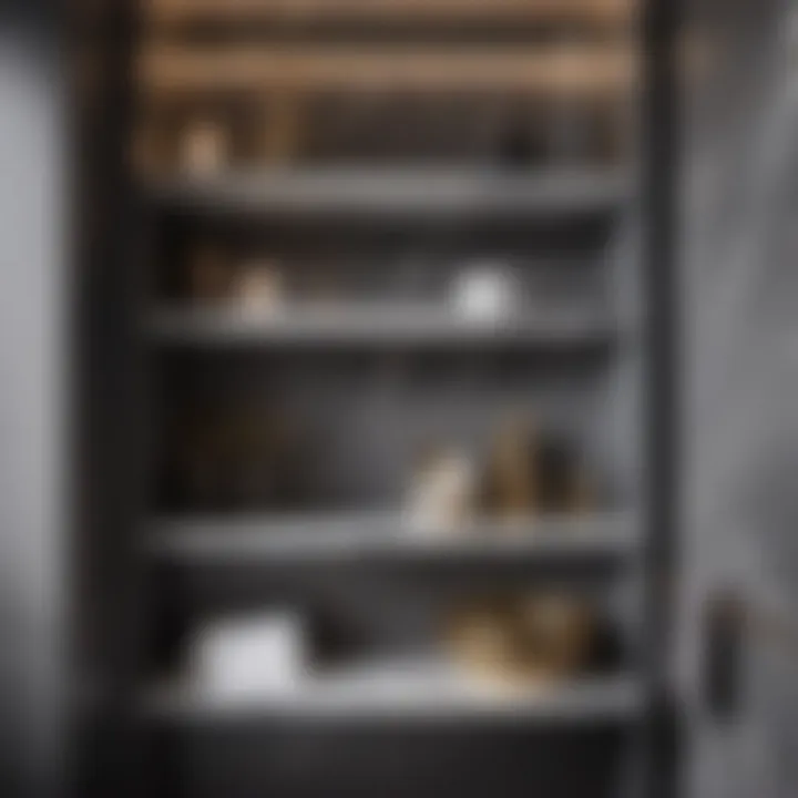 Timeless Elegance: Gray Shelves with Marble Accents Marble accented gray bathroom shelving