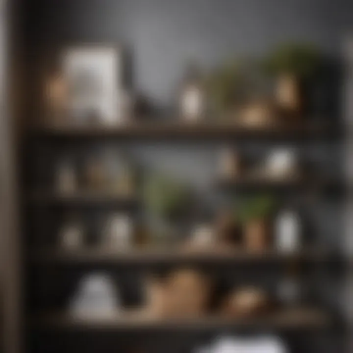 Rustic Chic Gray Shelving adorned with Vintage Decor Pieces Rustic gray bathroom shelving with vintage decor