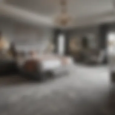 Textured Gray Carpet Bedroom Elegance Chic bedroom setting with textured gray carpet