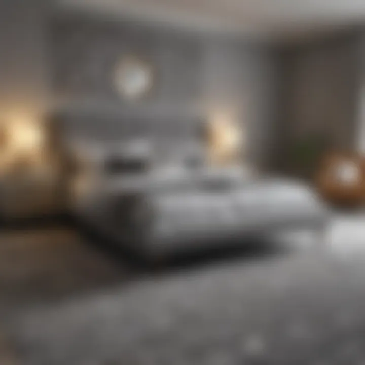 Patterned Gray Carpet Bedroom Ambiance Cozy bedroom ambiance with patterned gray carpet