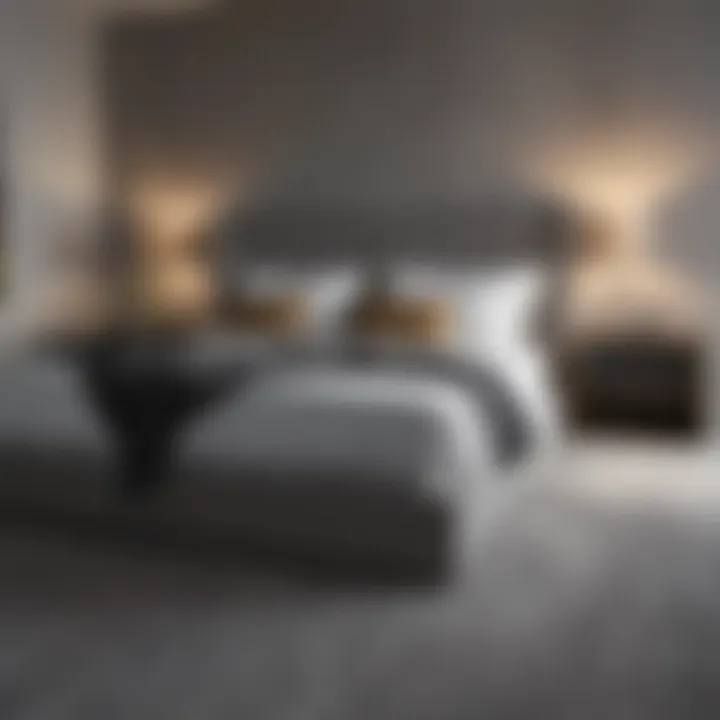 Sleek Gray Carpet Bedroom Design Minimalistic bedroom design with sleek gray carpet