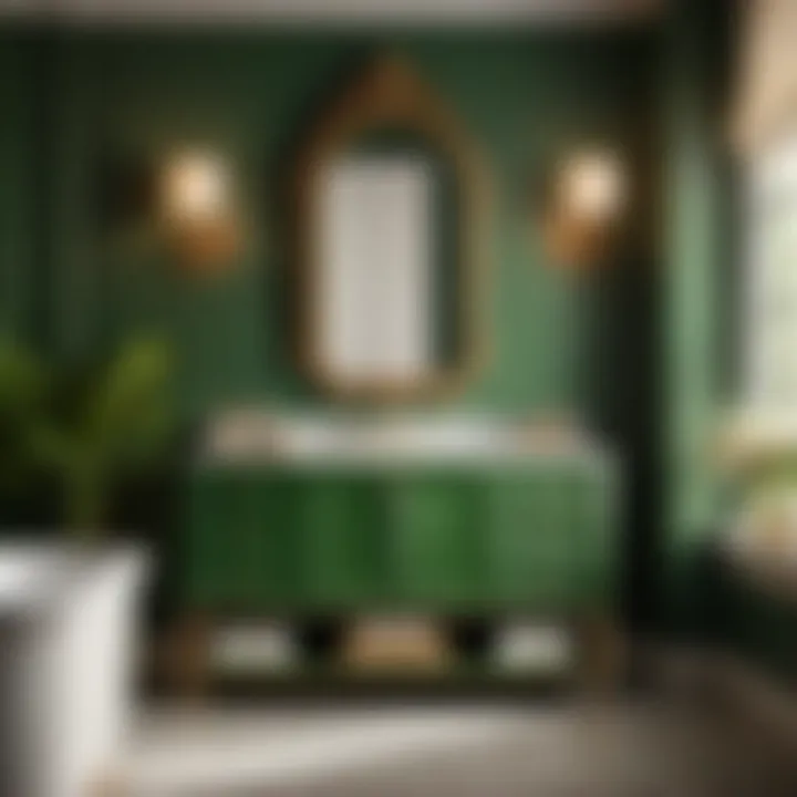 Green bathroom vanity enhancing the ambiance of a cozy traditional bathroom