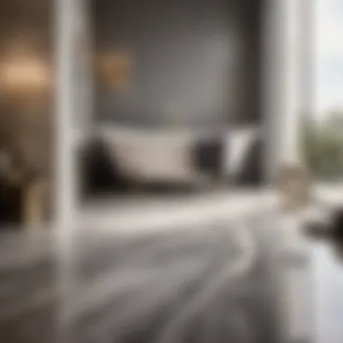 Sophisticated Blend of Grey Vinyl with Marble Accents Elegant grey vinyl bathroom flooring with marble accents