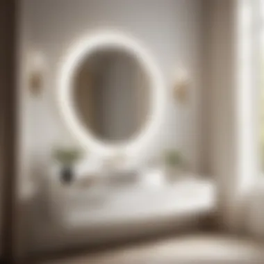 Minimalist white half moon vanity with integrated storage