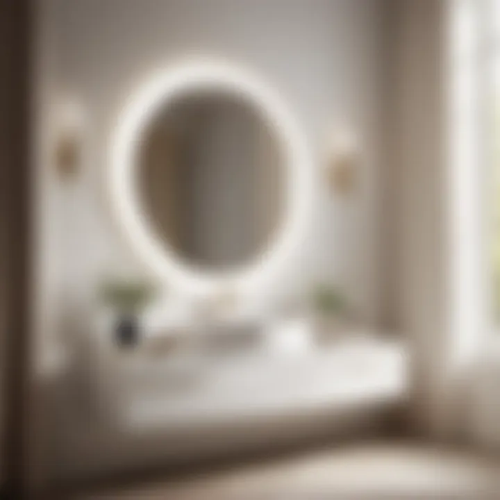 Minimalist white half moon vanity with integrated storage