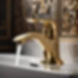 Elegant gold finish bathroom faucet with intricate detailing