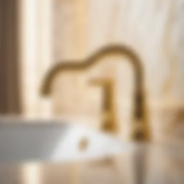 Luxurious Gold Faucet on Marble Background Luxurious gold finish faucet against a backdrop of marble