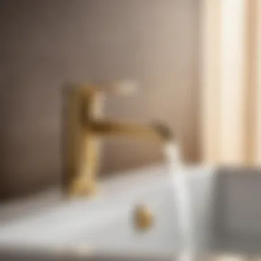 Modern Minimalist Gold Finish Faucet Modern gold finish bathroom faucet in a minimalist setting