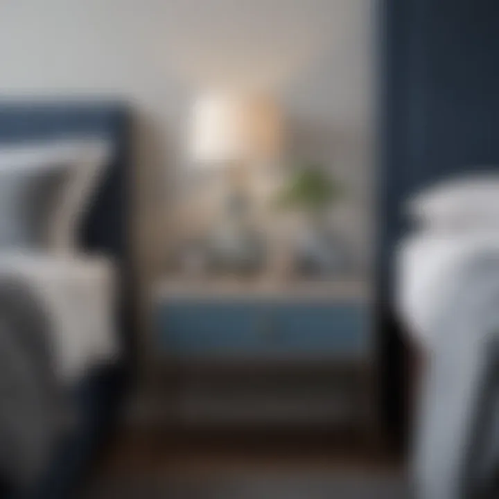 Sleek Bedside Table Styling in Grey and Blue Palette Minimalist Grey and Blue Bedside Table Decor