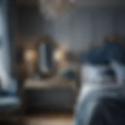Elegant Grey and Blue Bedroom with Velvet Accents