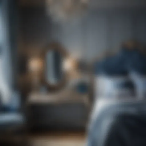 Luxurious Velvet Accents in Grey and Blue Bedroom Elegant Grey and Blue Bedroom with Velvet Accents