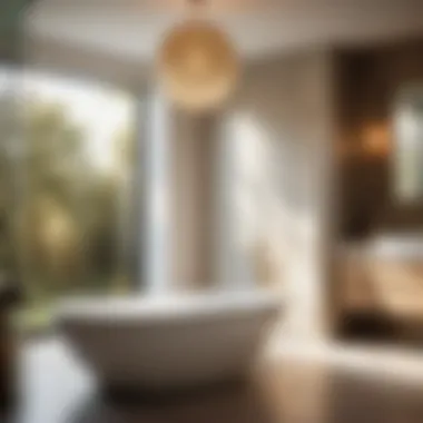 Sleek Bathroom Integration Modern Kohler corner bathtub in a spacious bathroom setting