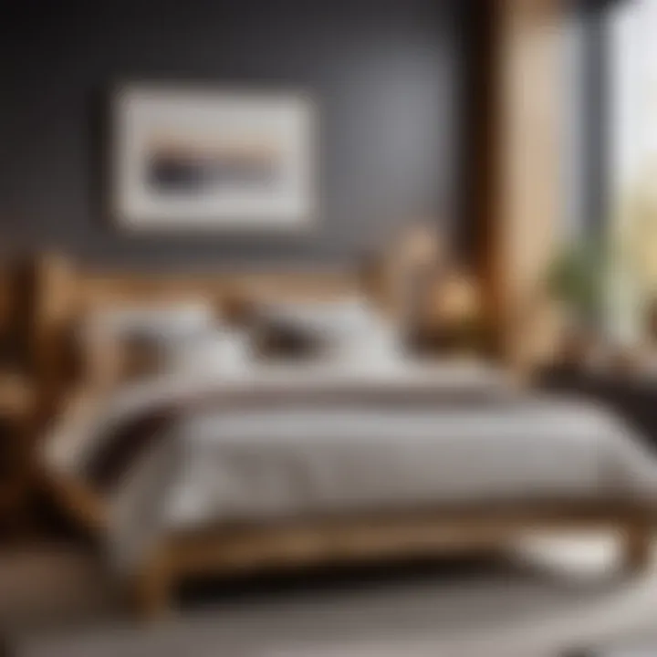 Elegant log-style bed frame in natural oak finish