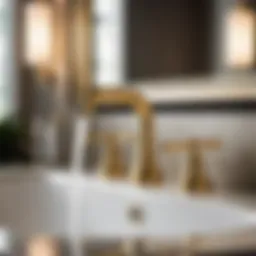 Elegant brass mid-century modern bathroom faucet in a luxury setting