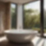 Elegant freestanding corner bathtub with a view