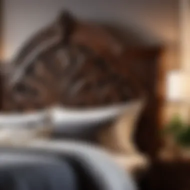 Intricate Carvings Headboard Elegant walnut wood headboard with intricate carvings