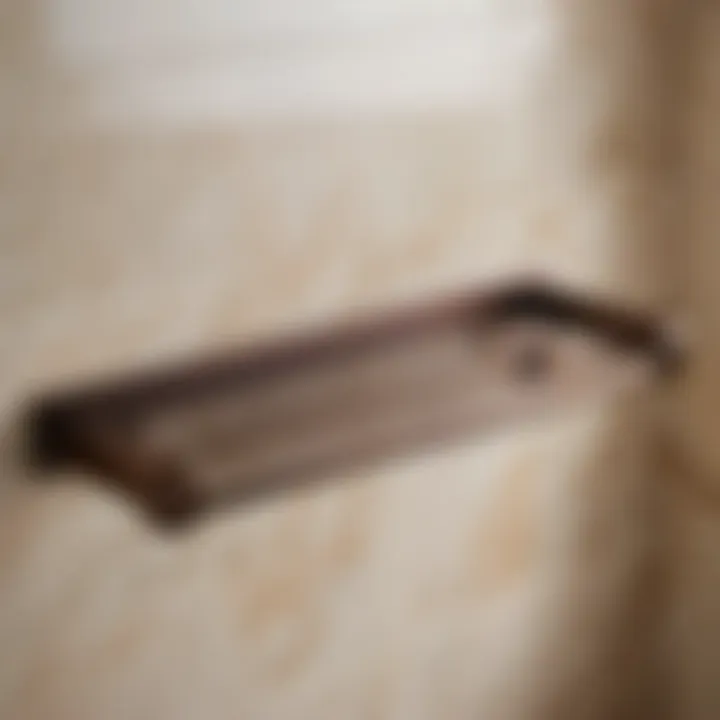 Artistry in Every Detail Close-up of intricate details of oil rubbed bronze bathroom shelf