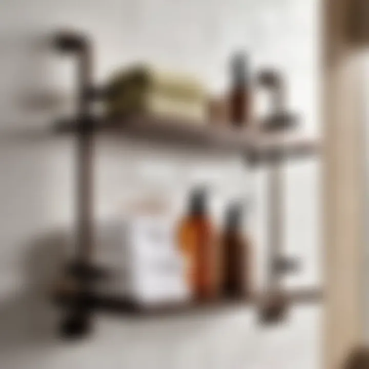 Functional and Stylish Storage Oil rubbed bronze bathroom shelf displaying toiletries and towels